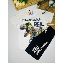 T-Rex Desenli Erkek Çocuk Tişört & Şort Siyah Alt Üst Takım – Yazlık Dinazor Takımı