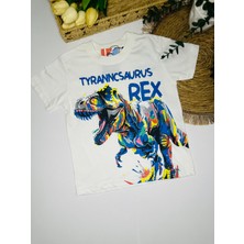 T-Rex Desenli Erkek Çocuk Tişört & Şort Mavi Alt Üst Takım – Yazlık Dinazor Takımı