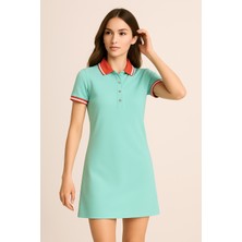 Kadın Polo Yaka Kısa Kol Elbise Mint