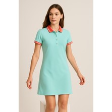Kadın Polo Yaka Kısa Kol Elbise Mint