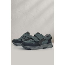 Rakerplus Hakiki Deri Koyu Gri Siyah Çocuk Cırtlı Sneakers Spor Ayakkabı
