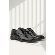 Rakerplus Smokin Siyah Rugan Desenli Bağcıklı Çocuk Klasik Ayakkabısı