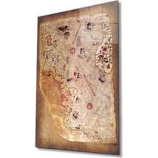 Piri Reis Dünya Haritası Cam Tablo, Ev ve Ofis Duvar Dekoru, Hediyelik Büyük Temperli 4 mm Cam Tablo