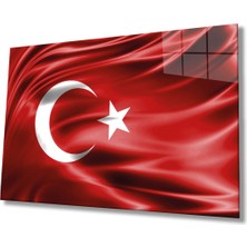 Kırmızı Dalgalı Türk Bayrağı Cam Tablo, Ev ve Ofis Duvar Dekoru, Hediyelik Büyük Temperli Cam Tablo