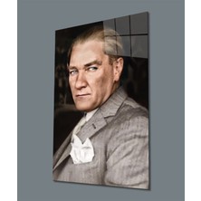 Takım Elbiseli Atatürk Dekoratif ve Modern Cam Tablo, Uv Baskılı ve Temperli, Hediyelik