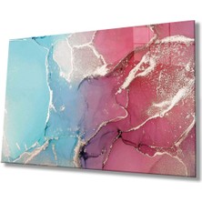 Pembe ve Mavi Soyut Cam Tablo, Ev ve Ofis Duvar Dekoru, Hediyelik Büyük Temperli 4 mm Cam Tablo