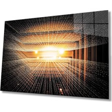 Geometrik Işıklı Bina Cam Tablo, Ev ve Ofis Duvar Dekoru Hediyelik Büyük Tablo Dayanıklı Cam