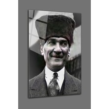 Atatürk Şapkalı Portre Cam Tablo - Ofis Dekorasyon - 4 mm Kırılmaz Temperli Duvar Tablosu - Ev Dekor