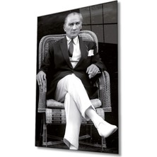 Atatürk Portresi Cam Tablo, Ev ve Ofis Duvar Dekoru, Hediyelik Büyük Temperli 4 mm Cam Tablo