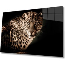 Leopar Hayvan Portresi Cam Tablo, Ev ve Ofis Duvar Dekoru, Hediyelik Büyük Temperli 4 mm Cam Tablo