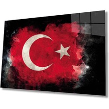 Türk Bayrağı Siyah Fon Cam Tablo