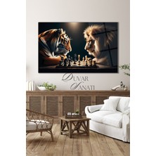 Shopping Haven Aslan ve Kaplan Satranç Cam Tablo Modern Ev Ofis Salon Hediyelik Büyük Tablo Duvar Dekoru