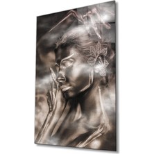 Shopping Haven Siyahi Altın Hatlı Kadın Dumanlı Cam Tablo, Ev ve Ofis Duvar Dekoru Hediyelik Temperli Dayanıklı Cam