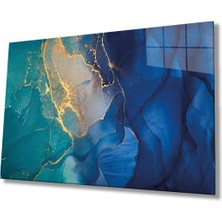 Shopping Haven Mavi Renkli Soyut Cam Tablo, Ev ve Ofis Duvar Dekoru, Hediyelik Büyük Temperli 4 mm Cam Tablo