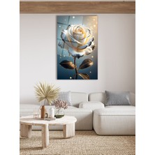 Shopping Haven Soyut Beyaz Gül Siyah Gold Dikey Cam Tablo, Modern Ev Ofis Duvar Dekoru, Hediyelik Tablo Dekor