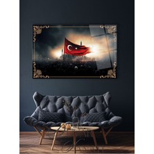 Dalgalanan Türk Bayrağı ve Cami Cam Tablo , Modern Ev Ofis Salon Duvar Dekoru Büyük Tablo ,hediyelik