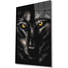 Shopping Haven Sarı Gözlü Kurt Hayvan Portresi Cam Tablo, Ev ve Ofis Duvar Dekoru, Hediyelik Büyük Cam Tablo