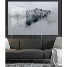 Bulutlu Dağlar Siyah Beyaz Cam Tablo, Duvar Dekor, Büyük Tablo, Cam Duvar Tablo, Kanvas Tablo