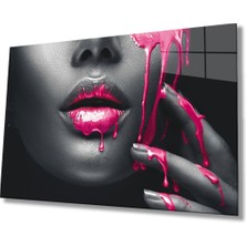 Shopping Haven Pembe Dudaklı Kadın Cam Tablo