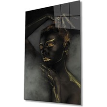 Shopping Haven Siyahi Altın Hatlı Kadın Dumanlı Cam Tablo, Ev ve Ofis Duvar Dekoru Hediyelik Temperli Dayanıklı Cam