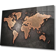Shopping Haven Eski Kahverengi Dünya Haritası Cam Tablo, Ev ve Ofis Duvar Dekor Hediyelik Büyük Tablo Dayanıklı Cam