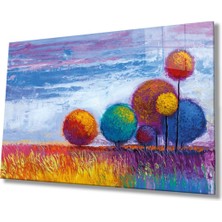 Shopping Haven Renkli Ağaçlar Doğa Cam Tablo, Ev ve Ofis Duvar Dekoru, Hediyelik Büyük Temperli 4 mm Cam Tablo