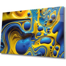 Shopping Haven Mavi Sarı Soyut Cam Tablo, Ev ve Ofis Duvar Dekoru, Hediyelik Büyük Temperli 4 mm Cam Tablo