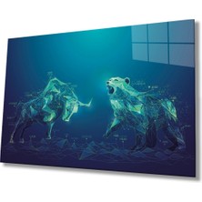 Shopping Haven Mavi Boğa Kutup Ayısı Soyut Cam Tablo, Ev ve Ofis Duvar Dekoru Hediyelik Büyük Tablo Dayanıklı Cam