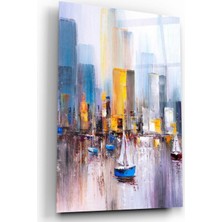 Shopping Haven Nw Özel  Yağlı Boya Şehir Cam Tablo