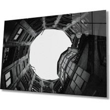 Shopping Haven Siyah Beyaz Aşağıdan Yukarı Doğru Geometrik Cam Tablo, Ev ve Ofis Duvar Dekoru Hediyelik, Dayanıklı