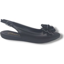 Zerhan 3045 Kadın Siyah Fiyonkluarkası Açık Babet Ayakkabı