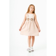 Miniğimin Cicileri Örgü Detaylı Müslin Kız Çocuk Astarlı elbise - Krem