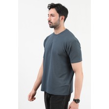 Erkek Bisiklet Yaka Bürümcük T-Shirt Lacivert - 25Y 10