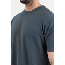 Erkek Bisiklet Yaka Bürümcük T-Shirt Lacivert - 25Y 10