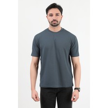 Erkek Bisiklet Yaka Bürümcük T-Shirt Lacivert - 25Y 10