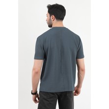 Erkek Bisiklet Yaka Bürümcük T-Shirt Lacivert - 25Y 10
