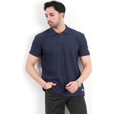 Erkek Polo Yaka Dokulu Regular Fit T-Shirt Lacivert - 25Y 2918