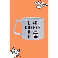 Kahve Sevgisi Love Coffee Tasarım Baskılı Beyaz Lüks Sap Kupa Bardak