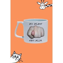 Ah Alan Nah Alır! Moddo Sayko Tasarım Baskılı Beyaz Lüks Sap Kupa Bardak