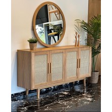 Phellos Ahşap Yuvarlak Dekoratif Ayna-Salon,Yatak Odası,Banyo Aynası