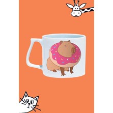Capybara Donut Tasarım Baskılı Beyaz Lüks Sap Kupa Bardak