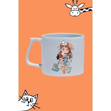 Kedi Aşığı Kadın Tasarım Baskılı Beyaz Lüks Sap Kupa Bardak
