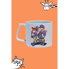 Anime Plastic Angel Plastik Melekler Tasarım Baskılı Beyaz Lüks Sap Kupa Bardak