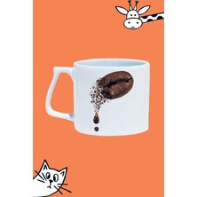 Kahve Çekirdeği Coffee Tasarım Baskılı Beyaz Lüks Sap Kupa Bardak