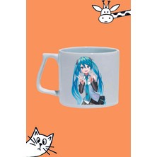Anime Karakter Hatsune Miku Tasarım Baskılı Beyaz Lüks Sap Kupa Bardak