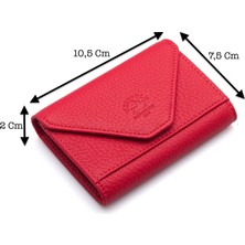 Westpolo Hakiki Deri Unisex Akordiyon Kartlık - Kırmızı