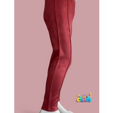 Süet Şardonsuz Lıkralı Kız Çocuk Dikişli Nervürlü Tayt Pantolon