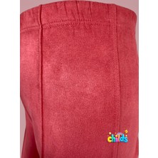 Süet Şardonsuz Lıkralı Kız Çocuk Dikişli Nervürlü Tayt Pantolon