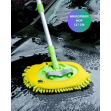 Mikrofiber Araba Yıkama Mopu - Uzun Saplı Teleskopik Fırça Mop, Oto Mop, Araba Mopu, Araba Yıkama Fırçası, +1 Yedek Başlıklı Mop, (117 Cm)