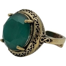 Yeşil Yuvarlak Kedi Gözü Otantik Bronz Yüzük
